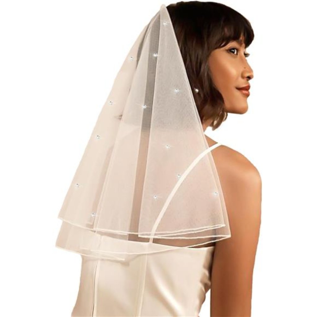 White Short Wedding Veil Pearl Rhinestone Bride Veils Bridal Veils Bachelorette
